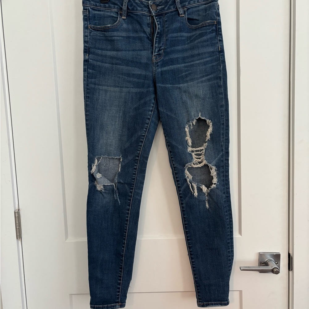 American Eagle Outfitters Dark Blue Distressed Skinny Jeans